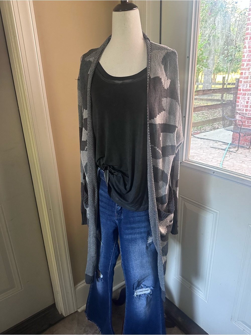 JODIFL Gray Camouflage Open-Front Cardigan